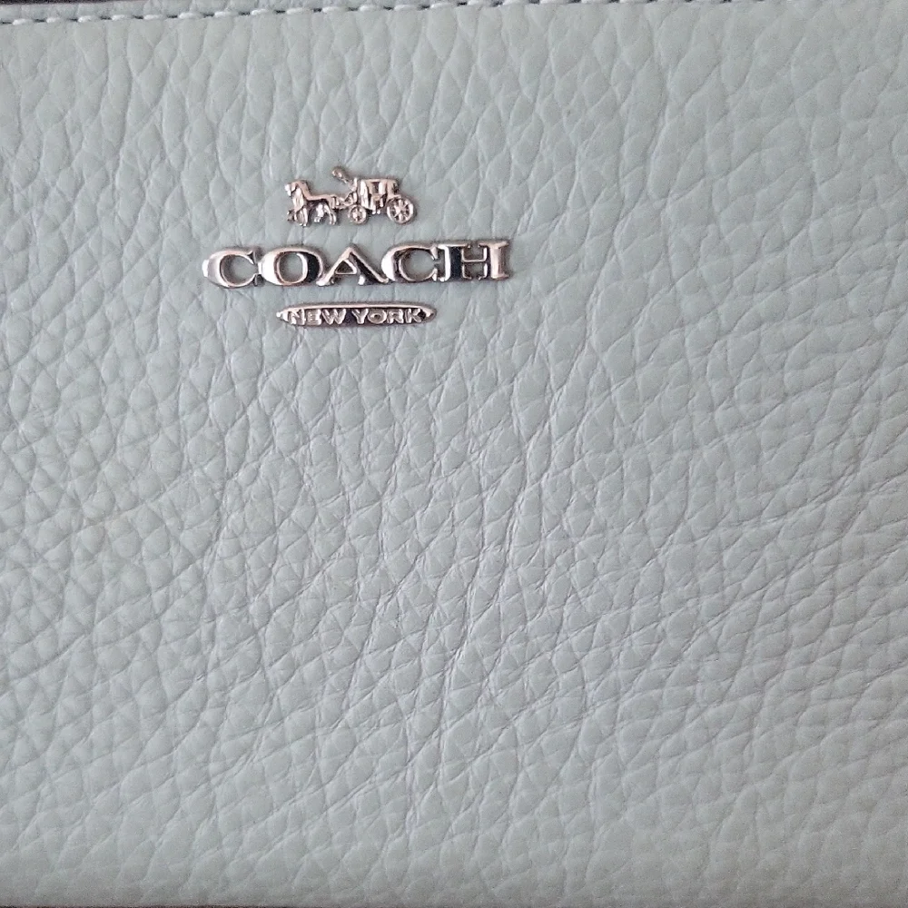 Coach Sky Blue Pebbled  Leather Wallet Full Zip Around - Picture 2 of 13